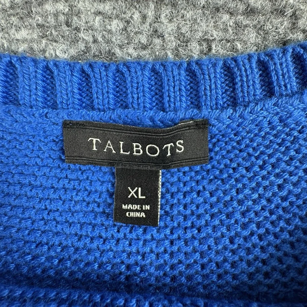 Talbots Sweater Women XL‎ Blue Knit Cable Yoke Classic Preppy Academia